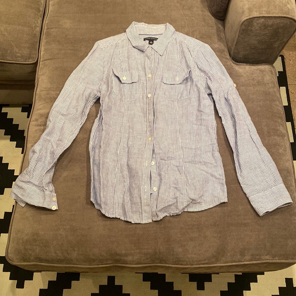 Banana Republic blue and white linen button down shirt